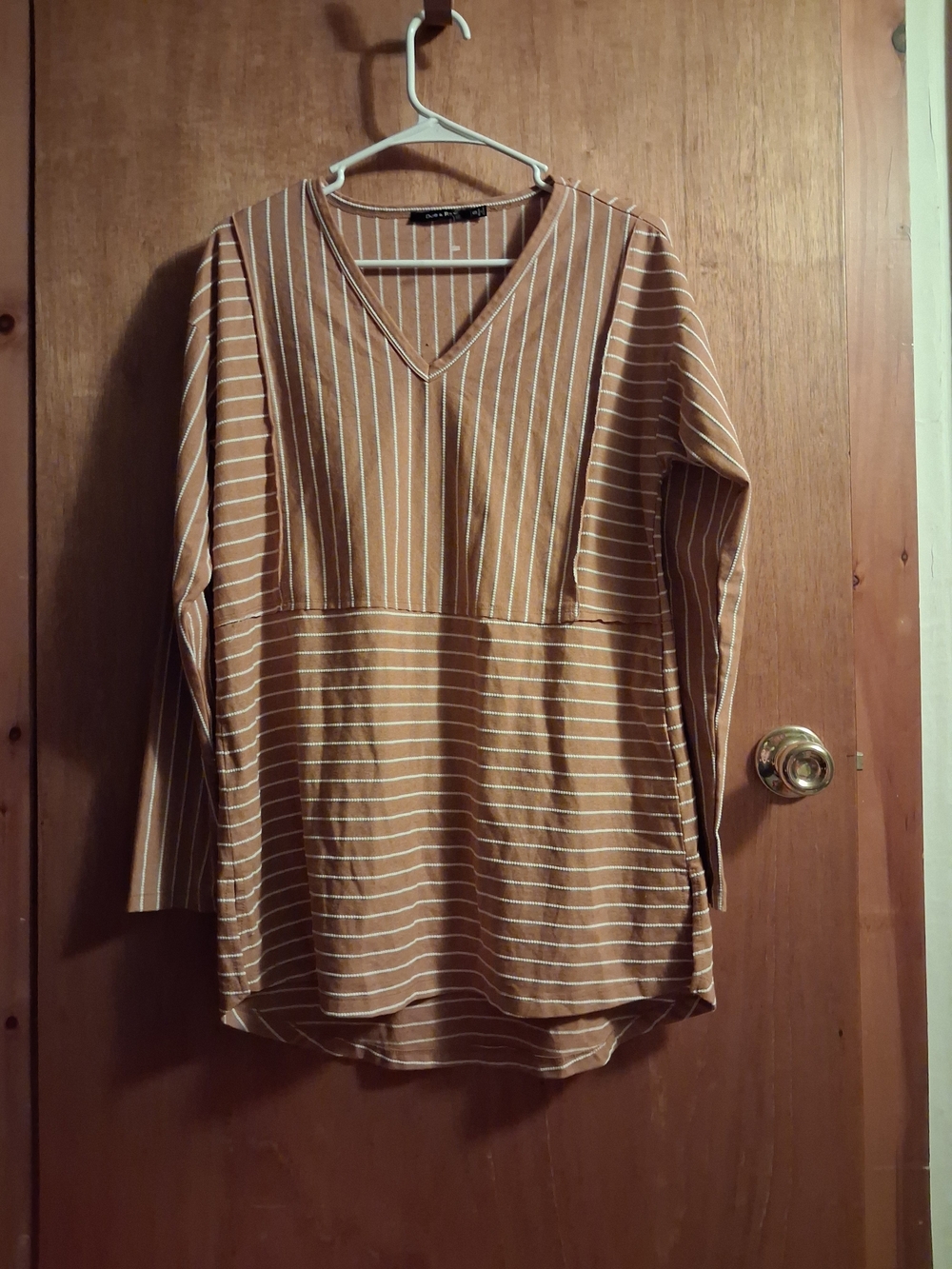 V-Neck Striped Tunic Top in Camel